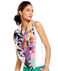 With vibrant hues and patterns reminiscent of Brasil, this layering wrap from Collection XIIX lends a summery appeal. With vibrant hues and patterns reminiscent of Brasil, this layering wrap from Collection XIIX lends a summery appeal.