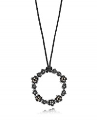 A delicate floral garland pendant embellished with sparkling black spinel on a modern leather necklace. From PANDORA. A delicate floral garland pendant embellished with sparkling black spinel on a modern leather necklace. From PANDORA.