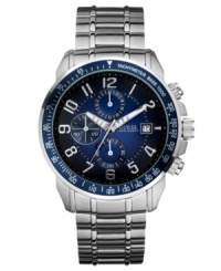 Flowing blues enhance the technical cool of this contemporary chronograph from GUESS. Flowing blues enhance the technical cool of this contemporary chronograph from GUESS.