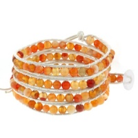 36 Long Wrap Bracelet Orange Crystal Beads and White Leather With Button 36 Long Wrap Bracelet Orange Crystal Beads and White Leather With Button