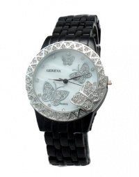 Geneva Black Enamel with Mother-of-pearl Butterfly Watch Geneva Black Enamel with Mother-of-pearl Butterfly Watch