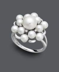 Stay in style with the latest trend in statement rings. This chic cluster features polished cultured freshwater pearls (4-8 mm) and sparkling diamond accents. Crafted in sterling silver. Size 7. Stay in style with the latest trend in statement rings. This chic cluster features polished cultured freshwater pearls (4-8 mm) and sparkling diamond accents. Crafted in sterling silver. Size 7.
