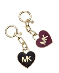 Keep your keys close to the heart with this exquisite keychain from MICHAEL Michael Kors, featuring the iconic MK logo upon an enamel backdrop. Each romantic heart dangles discretely from a pretty, polished key ring with a petite companion hang tag. Keep your keys close to the heart with this exquisite keychain from MICHAEL Michael Kors, featuring the iconic MK logo upon an enamel backdrop. Each romantic heart dangles discretely from a pretty, polished key ring with a petite companion hang tag.