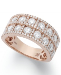 Sparkle for days. This stunning wedding band features rows of large and small round-cut diamonds (2-3/8 ct. t.w.) in a pretty 14k rose gold setting. Sparkle for days. This stunning wedding band features rows of large and small round-cut diamonds (2-3/8 ct. t.w.) in a pretty 14k rose gold setting.