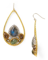 Alexis Bittar orchestrates cool chaos on this pair of clustered earrings, which flaunt glittering gold plated metal, crystals and a mix of stacked gemstones. Alexis Bittar orchestrates cool chaos on this pair of clustered earrings, which flaunt glittering gold plated metal, crystals and a mix of stacked gemstones.