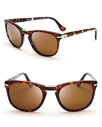 Persol perfection: luxe retro frames with bold silver accents fold up into a compact, ultra-portable shape-without sacrificing looks. Persol perfection: luxe retro frames with bold silver accents fold up into a compact, ultra-portable shape-without sacrificing looks.