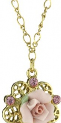 1928 Bridal Porcelain Rose Pink Crystal Necklace 1928 Bridal Porcelain Rose Pink Crystal Necklace