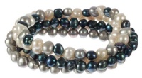 5 Piece Peacock, Gray and White Baroque Fresh Water Pearl Stretch Bracelet Set, 7.5 5 Piece Peacock, Gray and White Baroque Fresh Water Pearl Stretch Bracelet Set, 7.5