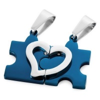 Atlas Jewels 316L Stainless Steel Jigsaw Puzzle Heart Valentine's Love Pendant Necklace for Couples - Blue Atlas Jewels 316L Stainless Steel Jigsaw Puzzle Heart Valentine's Love Pendant Necklace for Couples - Blue