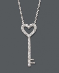 B. Brilliant Sterling Silver Cubic Zirconia Heart Key Pendant Necklace B. Brilliant Sterling Silver Cubic Zirconia Heart Key Pendant Necklace