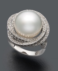 Revel in the sweet glamour of the 1950s. This breathtaking ring features a vintage-inspired design highlighting a cultured South Sea pearl (13-1/2 mm) in 14k white gold surrounded by layers of sparkling round-cut diamonds (1 ct. t.w.). Revel in the sweet glamour of the 1950s. This breathtaking ring features a vintage-inspired design highlighting a cultured South Sea pearl (13-1/2 mm) in 14k white gold surrounded by layers of sparkling round-cut diamonds (1 ct. t.w.).