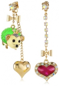 Betsey Johnson A Day at the Zoo Possum and Heart Mismatch Drop Earrings Betsey Johnson A Day at the Zoo Possum and Heart Mismatch Drop Earrings