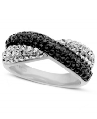 Crisscross chic. Kaleidoscope's dazzling cocktail ring combines two overlapping bands of black and white crystals with Swarovski Elements. Set in sterling silver. Size 7. Crisscross chic. Kaleidoscope's dazzling cocktail ring combines two overlapping bands of black and white crystals with Swarovski Elements. Set in sterling silver. Size 7.
