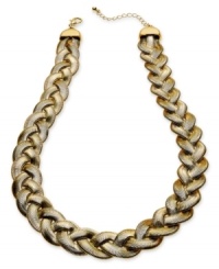 Weave together the perfect ensemble. Alfani's chic necklace features a braided design with a gilded shine. Crafted in gold tone mixed metal. Approximate length: 18 inches + 3-inch extender. Weave together the perfect ensemble. Alfani's chic necklace features a braided design with a gilded shine. Crafted in gold tone mixed metal. Approximate length: 18 inches + 3-inch extender.