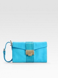 Rippled snake-print leather adds textural appeal to this compact design with signature metal hardware. Adjustable wrist strap, 6-7 dropFlap-lock closureOne inside zip pocketFully lined9¾W X 5¾H X 1½DMade in Italy Rippled snake-print leather adds textural appeal to this compact design with signature metal hardware. Adjustable wrist strap, 6-7 dropFlap-lock closureOne inside zip pocketFully lined9¾W X 5¾H X 1½DMade in Italy