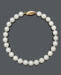 Channel classic style and beauty with a simple strand of pearls. Bracelet features AA Akoya cultured pearls (6-1/2-7 mm) with a 14k gold clasp. Approximate length: 8 inches. Channel classic style and beauty with a simple strand of pearls. Bracelet features AA Akoya cultured pearls (6-1/2-7 mm) with a 14k gold clasp. Approximate length: 8 inches.
