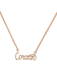 Affectionate appeal. This necklace from BCBGeneration features a frontal piece with the word corazon-the Spanish word for darling-in the center for a touch you're sure to love. Crafted from rose gold-tone mixed metal. Approximate length: 16 inches. Affectionate appeal. This necklace from BCBGeneration features a frontal piece with the word corazon-the Spanish word for darling-in the center for a touch you're sure to love. Crafted from rose gold-tone mixed metal. Approximate length: 16 inches.