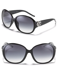 Turn heads in Gucci's oversized round sunglasses with large crystal logo detail at sides. Turn heads in Gucci's oversized round sunglasses with large crystal logo detail at sides.