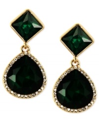 Go all out in green. Your next evening affair will be all the more elegant in Anne Klein's stunning drop earrings. Crafted in gold-tone mixed metal with green and white glass and plastic accents. Approximate drop: 1-3/4 inches. Go all out in green. Your next evening affair will be all the more elegant in Anne Klein's stunning drop earrings. Crafted in gold-tone mixed metal with green and white glass and plastic accents. Approximate drop: 1-3/4 inches.