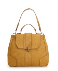 Sleek, chic and ultra-eniticing. The Serpent Lady Satchel from Rachel Rachel Roy features a dramatic python print exterior with eye-catching silvertone accents and heavily stitched detailing. Sleek, chic and ultra-eniticing. The Serpent Lady Satchel from Rachel Rachel Roy features a dramatic python print exterior with eye-catching silvertone accents and heavily stitched detailing.