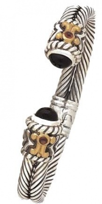 925 Silver & Onyx Cuff Bracelet with 14k Gold & Garnet Accents 925 Silver & Onyx Cuff Bracelet with 14k Gold & Garnet Accents