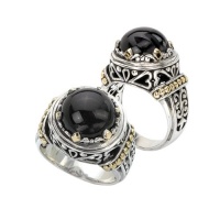 925 Silver & Round Onyx Cabochon Ring with 18k Gold Accents- Sizes 6-8 925 Silver & Round Onyx Cabochon Ring with 18k Gold Accents- Sizes 6-8