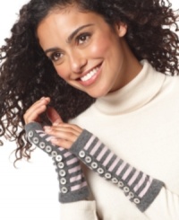 Cute as a button. Weberline Couture decked out these adorable fingerless gloves with stripes and buttons. Cute as a button. Weberline Couture decked out these adorable fingerless gloves with stripes and buttons.