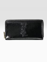 A place for all your essentials, in gleaming patent leather. All around zipper Embossed logo Two inside compartments, plus zip coin pocket 12 card slots Leather and satin lining 7½W X 4H X ¾D Made in Italy A place for all your essentials, in gleaming patent leather. All around zipper Embossed logo Two inside compartments, plus zip coin pocket 12 card slots Leather and satin lining 7½W X 4H X ¾D Made in Italy