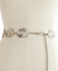 Relive the past with this gorgeous vintage-inspired chain belt from Style&co. Textured discs and silver tones create an eye-catching look that recalls 70s charm. Relive the past with this gorgeous vintage-inspired chain belt from Style&co. Textured discs and silver tones create an eye-catching look that recalls 70s charm.