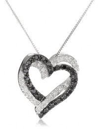 10k White Gold Double Heart Black and White Diamond Pendant Necklace (.2 cttw, I-J Color, I2-I3 Clarity), 18 10k White Gold Double Heart Black and White Diamond Pendant Necklace (.2 cttw, I-J Color, I2-I3 Clarity), 18