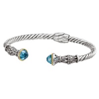 925 Silver & Blue Topaz Fancy Drop Twisted Cuff Bracelet with 18k Gold Accents