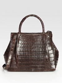 An impeccably-structured silhouette of rich croc-skin, perfectly sized for all your essentials.Double top handles, 5 dropDetachable shoulder strap, 19¾ dropMagnetic flap closureProtective croc-skin feetTwo inner zip compartmentsTwo inside open pocketsSuede lining13½W X 9¾H X 5DImported An impeccably-structured silhouette of rich croc-skin, perfectly sized for all your essentials.Double top handles, 5 dropDetachable shoulder strap, 19¾ dropMagnetic flap closureProtective croc-skin feetTwo inner zip compartmentsTwo inside open pocketsSuede lining13½W X 9¾H X 5DImported