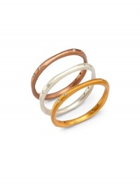 THE LOOKFrom the Nouveau CollectionThree slender, organically shaped bandsEach with a different color matte finishCubic zirconia accentsWear together or separatelyTHE FITCombined width, about ¼THE MATERIALCubic zirconiaGold, rose gold and silver platingORIGINImported THE LOOKFrom the Nouveau CollectionThree slender, organically shaped bandsEach with a different color matte finishCubic zirconia accentsWear together or separatelyTHE FITCombined width, about ¼THE MATERIALCubic zirconiaGold, rose gold and silver platingORIGINImported