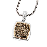 925 Silver & Chocolate Diamond Square Pendant with 18k Gold Accents (0.45ctw)