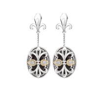 925 Silver, Onyx & Diamond Double Fleur De Lis Earrings with 18k Gold Accents (0.04ctw)