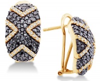 14K Yellow Gold Large Micro Pave Set Round White and Black Diamond Oval Shape Hoop Earrings - (1.75 cttw) 14K Yellow Gold Large Micro Pave Set Round White and Black Diamond Oval Shape Hoop Earrings - (1.75 cttw)