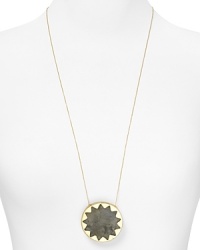 Inject House of Harlow 1960's edgy, bohemian glamor into your accessories portfolio with this 14-karat gold necklace, accented by a gold-plated sunburst pendant. Inject House of Harlow 1960's edgy, bohemian glamor into your accessories portfolio with this 14-karat gold necklace, accented by a gold-plated sunburst pendant.