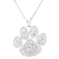 Paw Print White Pave Crystal & Enamel Pendant Necklace Paw Print White Pave Crystal & Enamel Pendant Necklace