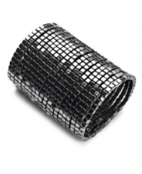Dance party perfect. Bar III's retro-inspired style resembles a glittering disco ball with its chic, beaded design in hematite tone mixed metal. Bracelet stretches to fit wrist. Approximate diameter: 3-1/2 inches. Dance party perfect. Bar III's retro-inspired style resembles a glittering disco ball with its chic, beaded design in hematite tone mixed metal. Bracelet stretches to fit wrist. Approximate diameter: 3-1/2 inches.