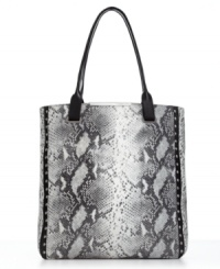 Take the essential tote to a whole new level of luxe with the Templey Python Tote from BCBGMAXAZRIA. A sleek python print and bold silvertone studding detail this gorgeous everyday necessity. Take the essential tote to a whole new level of luxe with the Templey Python Tote from BCBGMAXAZRIA. A sleek python print and bold silvertone studding detail this gorgeous everyday necessity.