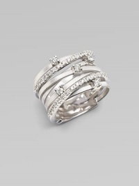 Textural 18k white gold - punctuated by luminous diamonds - and pavé diamond bands richly intermingle.Diamonds, 0.42 tcw 18k white gold Diameter, about ¾ Made in Italy