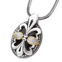 925 Silver, Onyx & Diamond Double Fleur De Lis Pendant with 18k Gold Accents (0.14ctw) 925 Silver, Onyx & Diamond Double Fleur De Lis Pendant with 18k Gold Accents (0.14ctw)