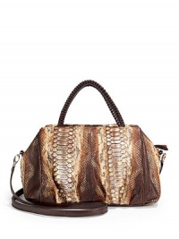 THE LOOKBraided leather top handle strapsRemovable, adjustable leather crossbody strapSmall satchel silhouette of luxe pythonTop zip closureOne inside open pocketOne inside zip pocketInside logo detailTHE MEASUREMENTShoulder straps, 5 dropCrossbody strap, 22 drop10W X 8H X 6DTHE MATERIALPythonLeather trimMicrofiber liningORIGINMade in Italy THE LOOKBraided leather top handle strapsRemovable, adjustable leather crossbody strapSmall satchel silhouette of luxe pythonTop zip closureOne inside open pocketOne inside zip pocketInside logo detailTHE MEASUREMENTShoulder straps, 5 dropCrossbody strap, 22 drop10W X 8H X 6DTHE MATERIALPythonLeather trimMicrofiber liningORIGINMade in Italy