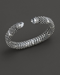 From the Torq collection, sterling silver beaded bracelet with silver bar stations and white topaz tips. Designed by Lagos. From the Torq collection, sterling silver beaded bracelet with silver bar stations and white topaz tips. Designed by Lagos.