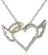 XPY Sterling Silver and 14k Yellow Gold Diamond Winged Halo Heart Pendant Necklace (.04cttw, I-J Color, I2-I3 Clarity), 18