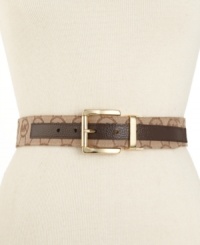 Live for logo envy: Throw on multifaceted vintage appeal with this chic MICHAEL Michael Kors reversible belt. Live for logo envy: Throw on multifaceted vintage appeal with this chic MICHAEL Michael Kors reversible belt.