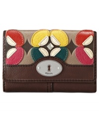 Get organized in the most mod way with this floral applique wallet that gives a nod to '70s flower power fashion. Ideally sized to slip inside a handbag, it boasts plenty of pockets and compartments for all the essentials. From Fossil. Get organized in the most mod way with this floral applique wallet that gives a nod to '70s flower power fashion. Ideally sized to slip inside a handbag, it boasts plenty of pockets and compartments for all the essentials. From Fossil.