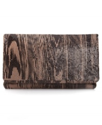 Complements will come out of the woodwork when you wear this sleek, mesh metal clutch from BCBGMAXAZRIA. Perfectly sized to stash phone, cash, cards and fave lip gloss, it'll elevate your evening look to rocker-chic royalty. Complements will come out of the woodwork when you wear this sleek, mesh metal clutch from BCBGMAXAZRIA. Perfectly sized to stash phone, cash, cards and fave lip gloss, it'll elevate your evening look to rocker-chic royalty.