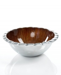 Full of surprises, this handcrafted salad bowl from the Simply Designz collection of serveware and serving dishes pairs sleek, polished aluminum with a fluted edge and beautifully lined amber enamel. With coordinating server. Full of surprises, this handcrafted salad bowl from the Simply Designz collection of serveware and serving dishes pairs sleek, polished aluminum with a fluted edge and beautifully lined amber enamel. With coordinating server.