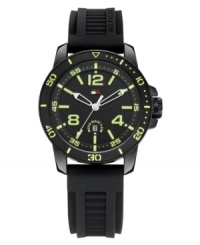 The unexpected pops of green take over this modern sport watch from Tommy Hilfiger. The unexpected pops of green take over this modern sport watch from Tommy Hilfiger.